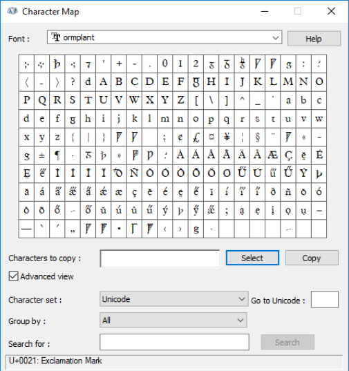 character map for ormplant
